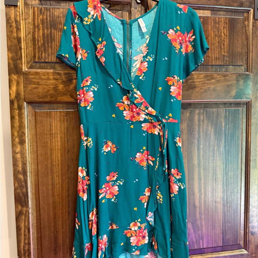 Xhilaration Teal and Pink Floral Midi Dress